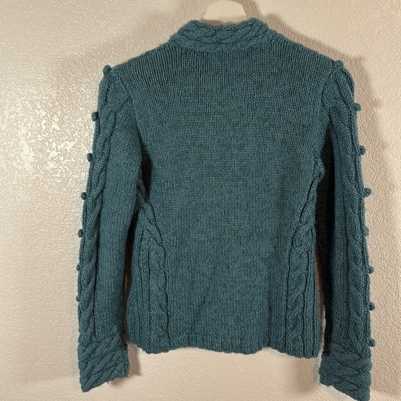 Icelandic Designs Blue Cable Knit Bauble Design Full Zip Sweater Size Small - Picture 5 of 7